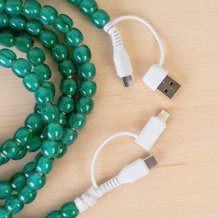 CC85 - 4-in-1 Extra Long Beaded Charging Cable - Green Opal