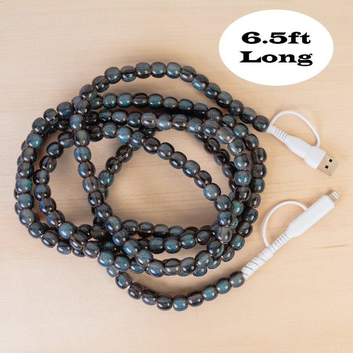 CC87 - 4-in-1 Extra Long Beaded Charging Cable - Teal Opal