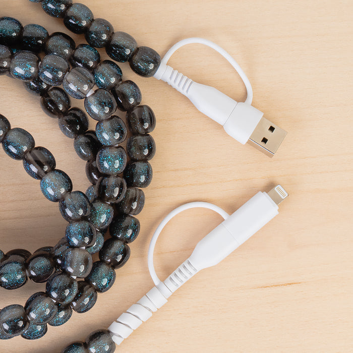 CC87 - 4-in-1 Extra Long Beaded Charging Cable - Teal Opal