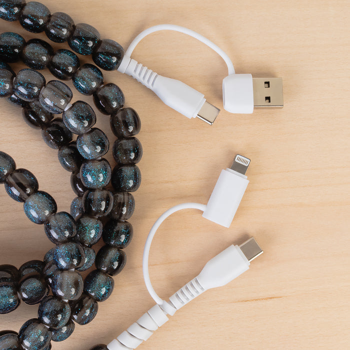 CC87 - 4-in-1 Extra Long Beaded Charging Cable - Teal Opal