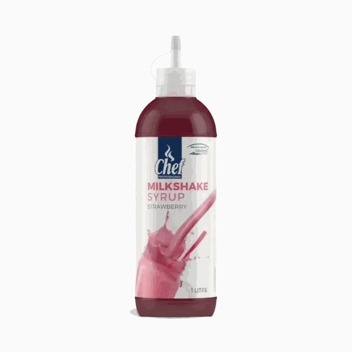 Chef Pro Strawberry Milkshake Syrup 1 Litre bottle for making creamy milkshakes and desserts