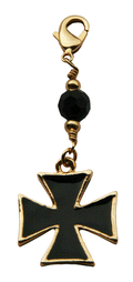 gold cross charm with black faceted bead and lobster clasp