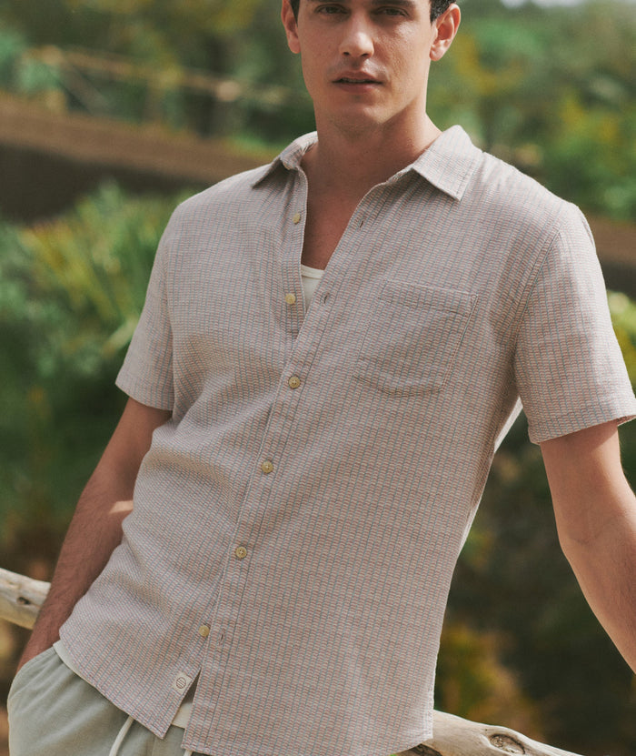 Classic Stretch Selvage Shirt Purple Matchstick Print