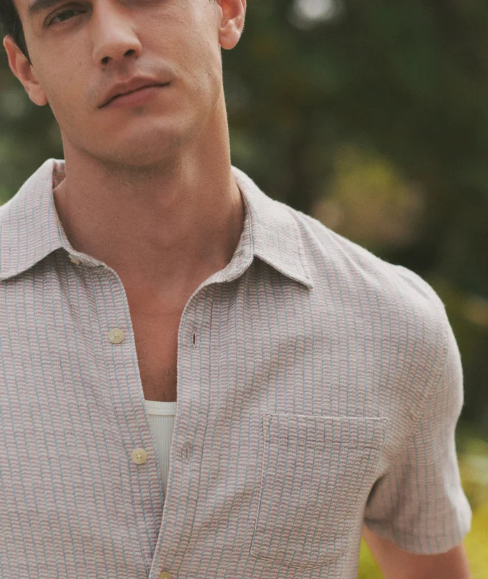 Classic Stretch Selvage Shirt Purple Matchstick Print