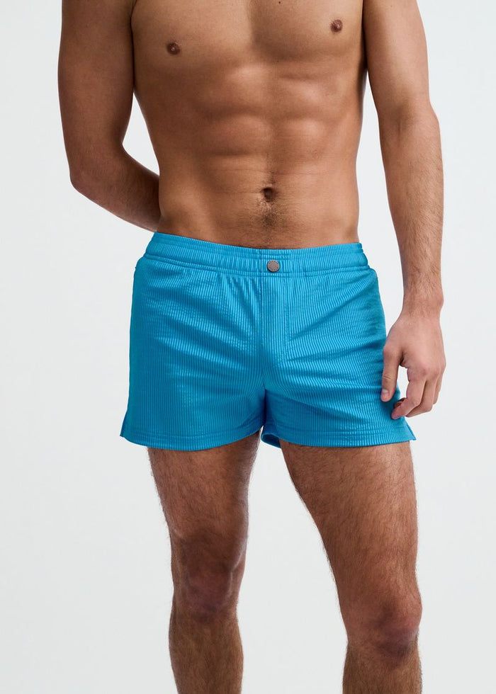 Cobalt Pinstripe Seersucker Swim Shorts W/Mesh Brief Lining St-8029