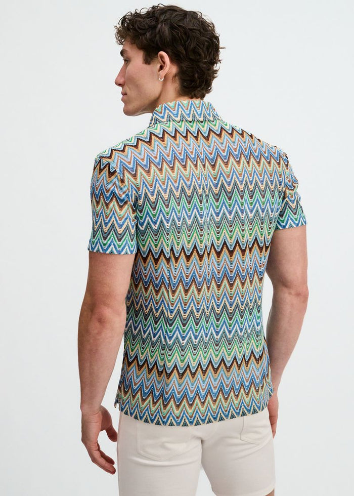 Cobalt/Sky Open Knit Stretch Chevron Short Sleeve Shirt St-24079