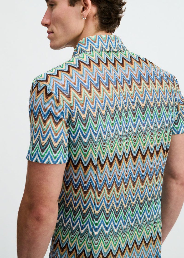 Cobalt/Sky Open Knit Stretch Chevron Short Sleeve Shirt St-24079