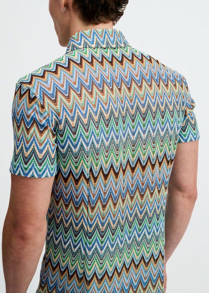 Cobalt/Sky Open Knit Stretch Chevron Short Sleeve Shirt St-24079