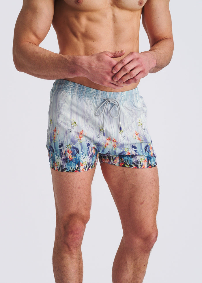 Cobalt/Turquoise Floral 2.5"Inseam Printed Swim Shorts W/Mesh Lining Pm-6002-70