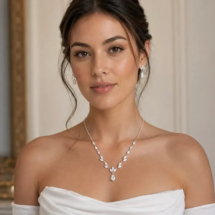 Wedding Jewelry - Cubic Zirconia Bridal Jewelry Set - Available Silver and Rose Gold