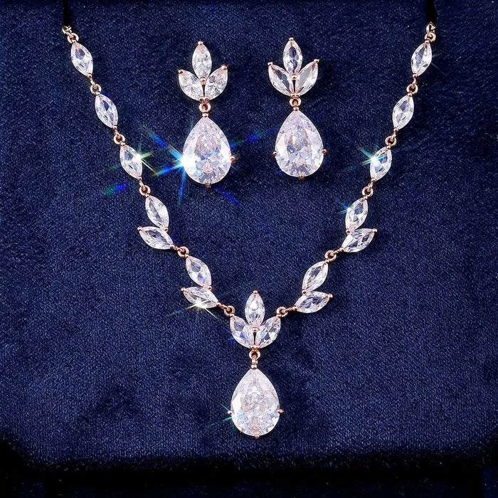 Wedding Jewelry - Cubic Zirconia Bridal Jewelry Set - Available Silver and Rose Gold