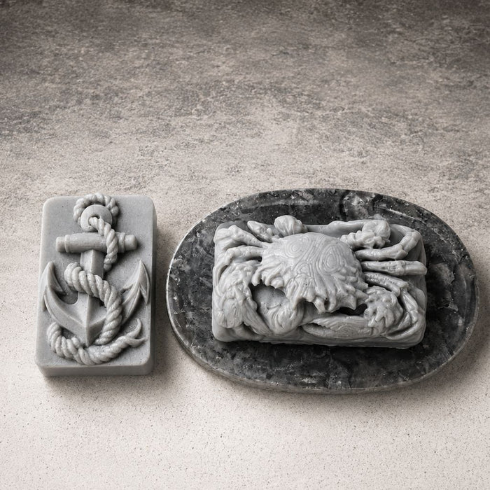 Cold Stone Creek gray crab and anchor luxury guest soaps with activated charcoal and rich lather by Southern Luxe Savon