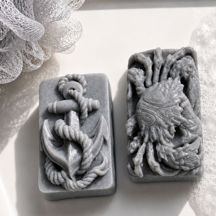 Cold Stone Creek gray crab and anchor luxury guest soap set with activated charcoal and rich lather by Southern Luxe Savon