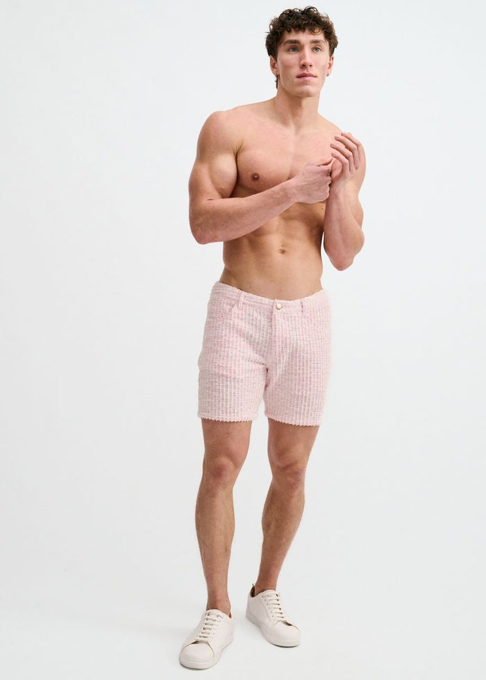 Crepe Pink 5" Inseam Tweed-Look Jacquard Stretch Knit Jeans Shorts St-1932-102