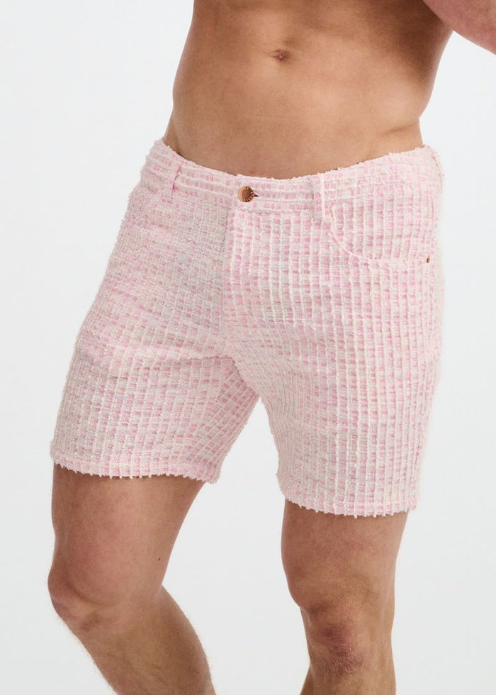 Crepe Pink 5" Inseam Tweed-Look Jacquard Stretch Knit Jeans Shorts St-1932-102