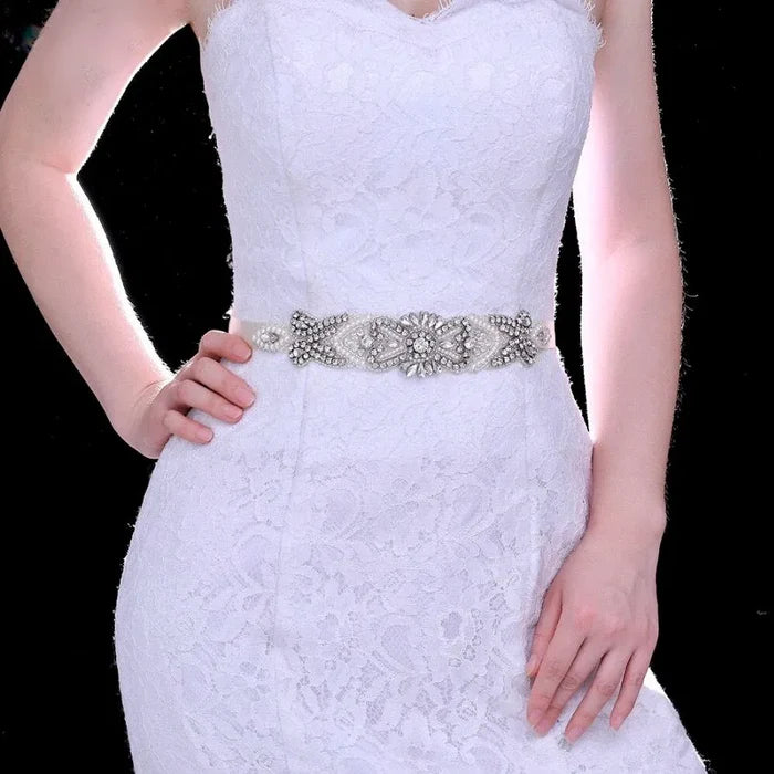 Wedding Accessories - Wedding Silver Crystal and Pearls Belt/Sash