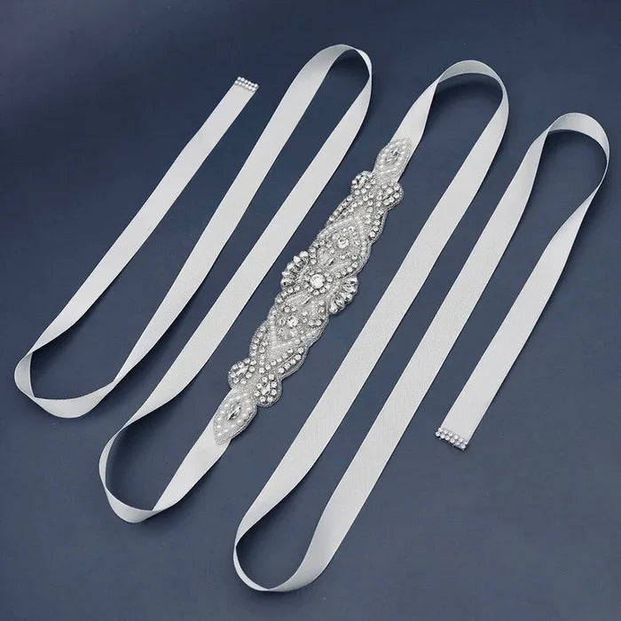 Wedding Accessories - Wedding Silver Crystal and Pearls Belt/Sash
