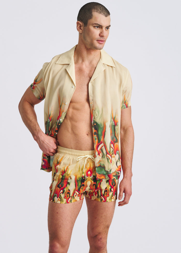 Custard/Spice Lava 2.5"Inseam Printed Swim Shorts W/Mesh Lining Pm-6002-72