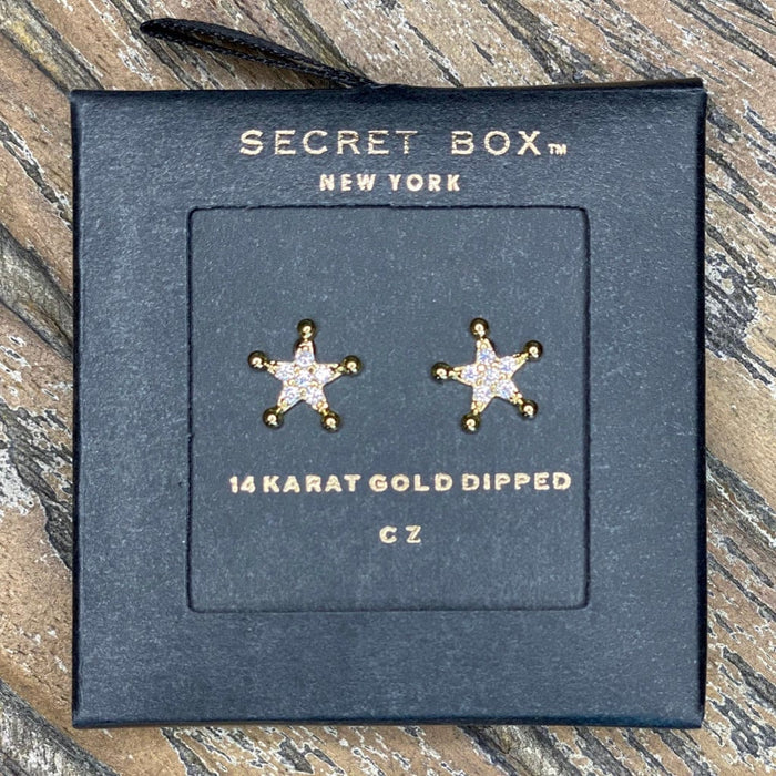 CZ Gold Dipped Cowboy Badge Earring Studs - Taryn x Philip Boutique
