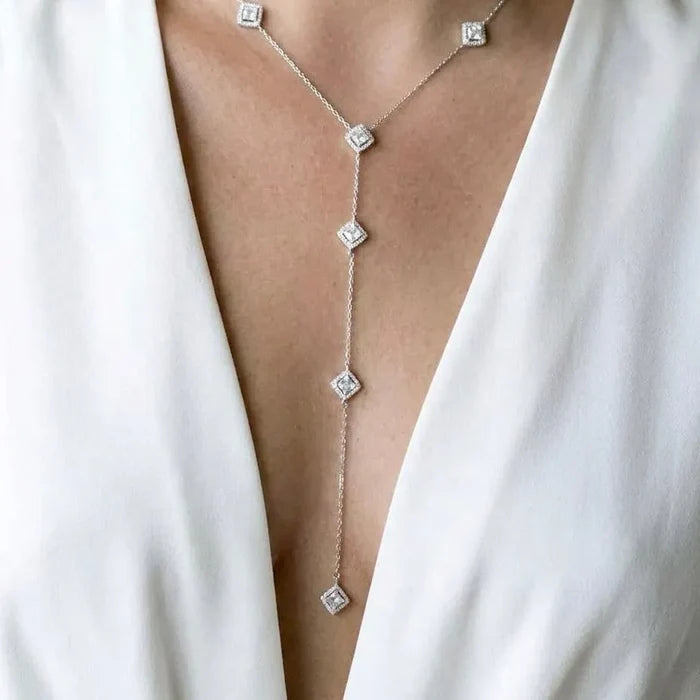 Wedding Jewelry - Lariat Style CZ Bridal Necklace