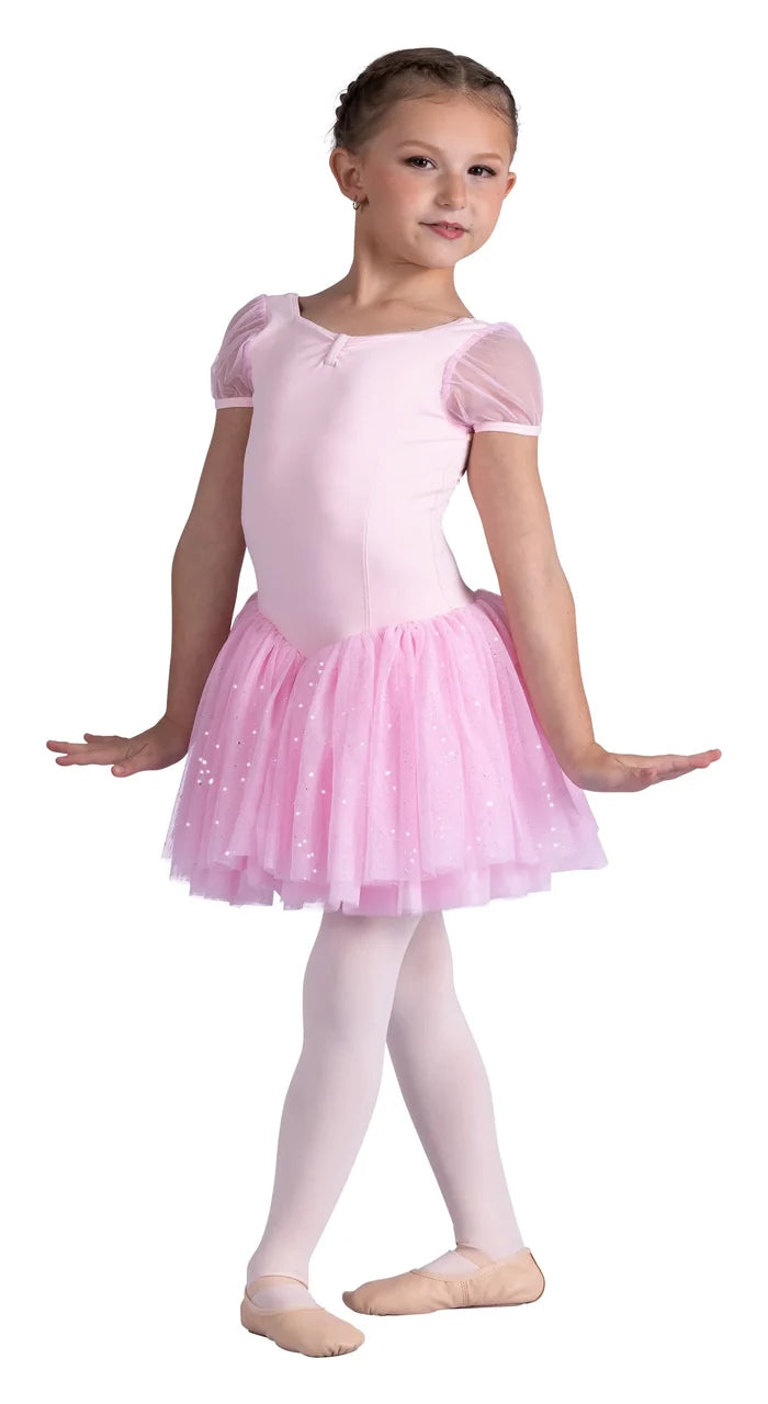 DanzNMotion Celestine Puff Sleeve Glitter Dress