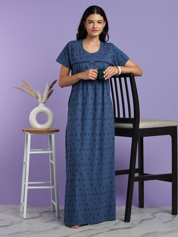 Denim sprig cotton blend nightydress for women online