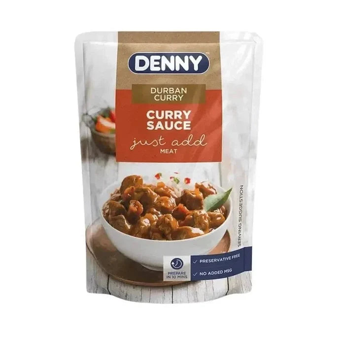 Jar of Denny Curry Sauce Durban Curry 415g with spices and tomatoes