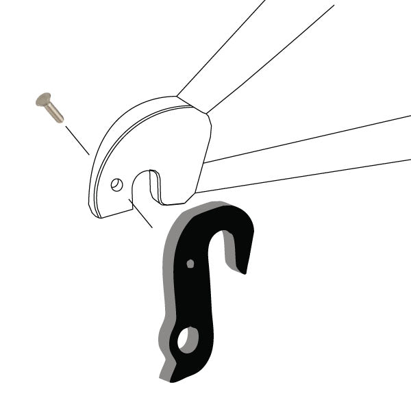Hanger #3 attaches to the rear dropout from the outside or derailleur side using one M4x10 flat head screw.