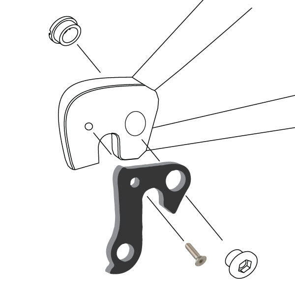 Hanger #51 attaches to the frame's rear dropout from the outside or derailleur side using one chainring bolt and one M4x8 screw.