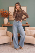 Dotted Dreams Sheer Mesh Mock Neck Top