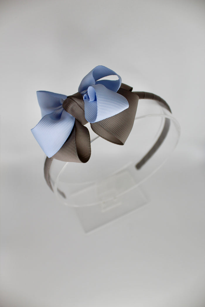 Double Loop School Headband - Bluebell and Metal Grey
