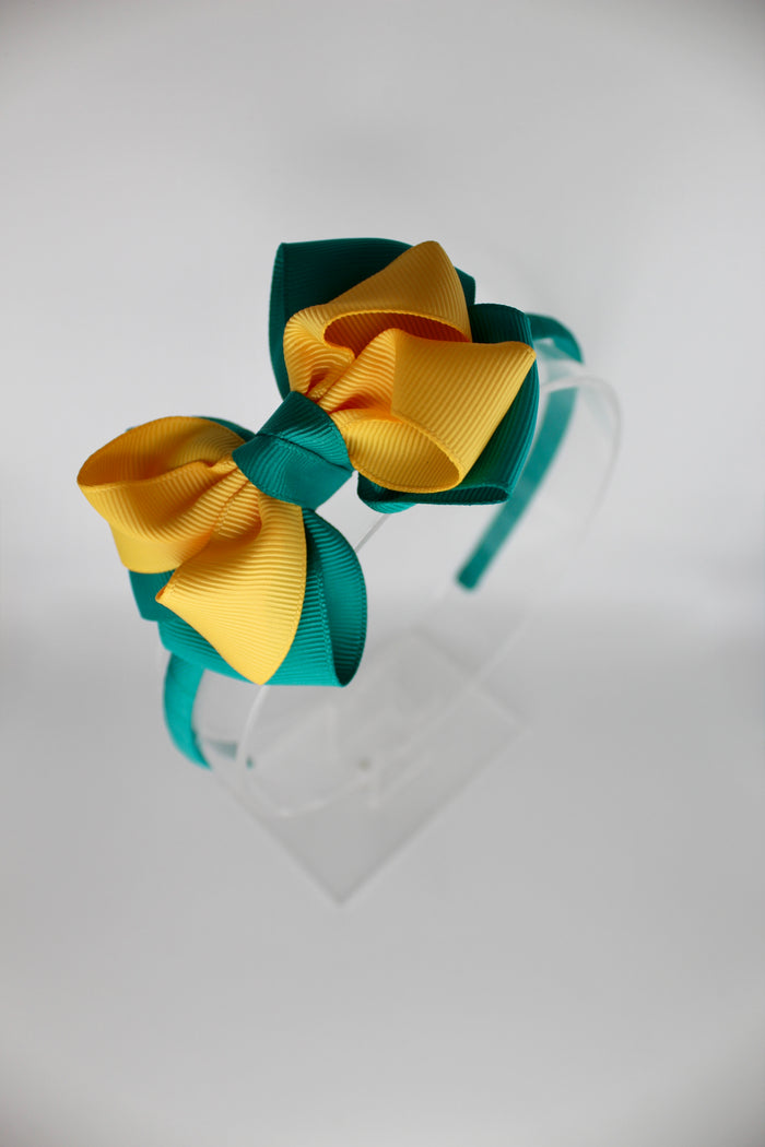 Double Loop School Headband - Jade Green and Yellow Gold