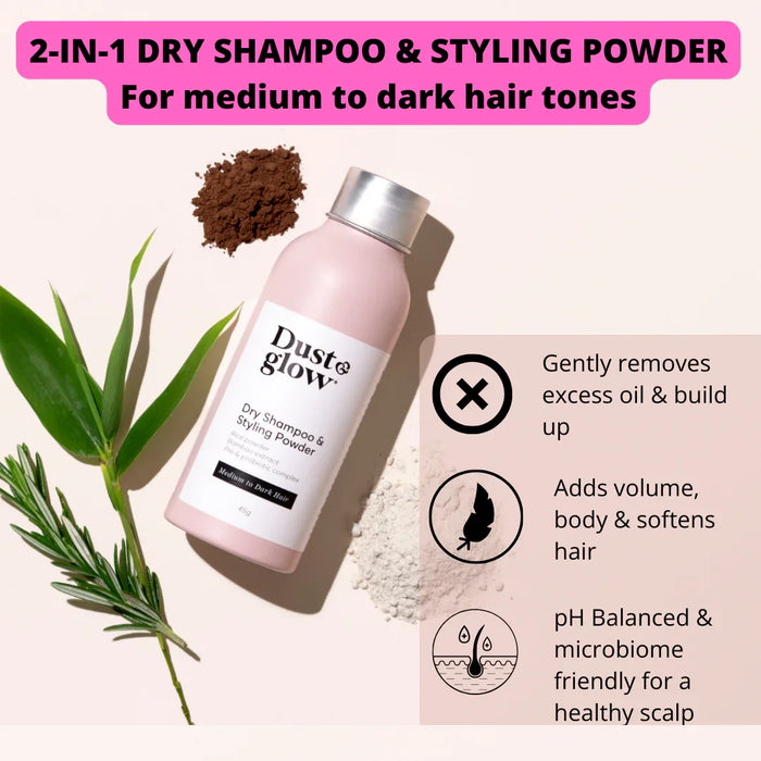 Dry Shampoo & Styling powder - Dark hair - Dust & Glow