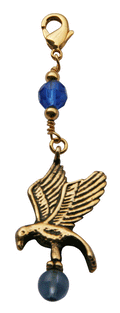 gold eagle charm with blue faceted bead and lobster clasp