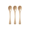 Three Nuby Eco Rice Husk Spoons (3 Pack), light brown and identical, are arranged side by side on a white background with their handles aligned and facing the same direction.