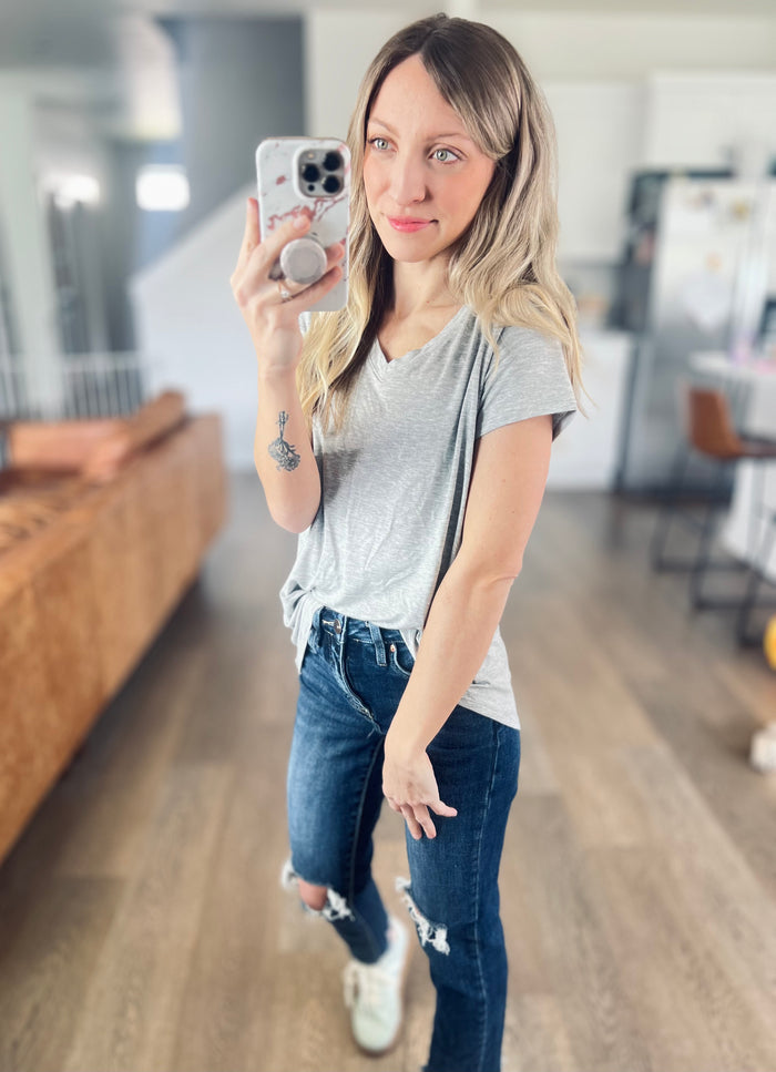 Effortless Short Sleeve V-neck Tee in Heather Grey