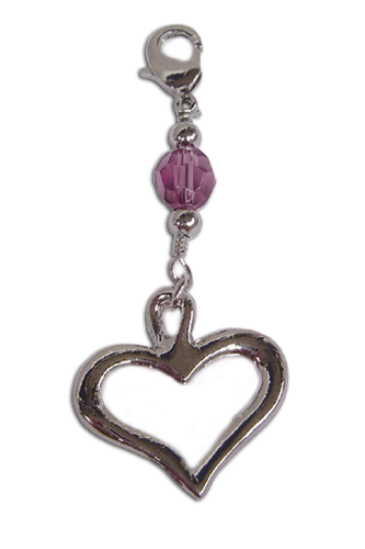silver open heart charm with pink faceted bead mini hair accessory front view