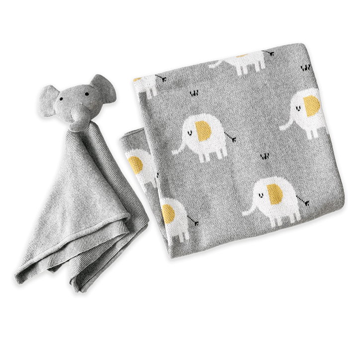 Elephant - Jacquard Knit Baby Blanket & Lovey SET (Organic)
