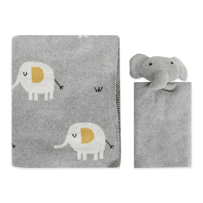 Elephant - Jacquard Knit Baby Blanket & Lovey SET (Organic)