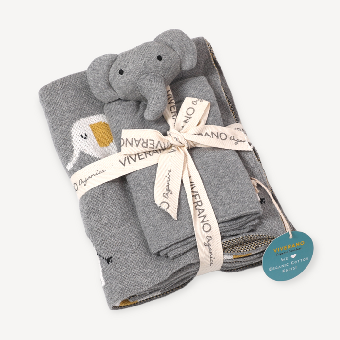 Elephant - Jacquard Knit Baby Blanket & Lovey SET (Organic) by Viverano