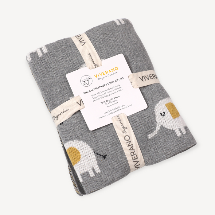 Elephant - Jacquard Knit Baby Blanket & Lovey SET (Organic)