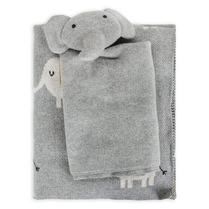 Elephant - Jacquard Knit Baby Blanket & Lovey SET (Organic)