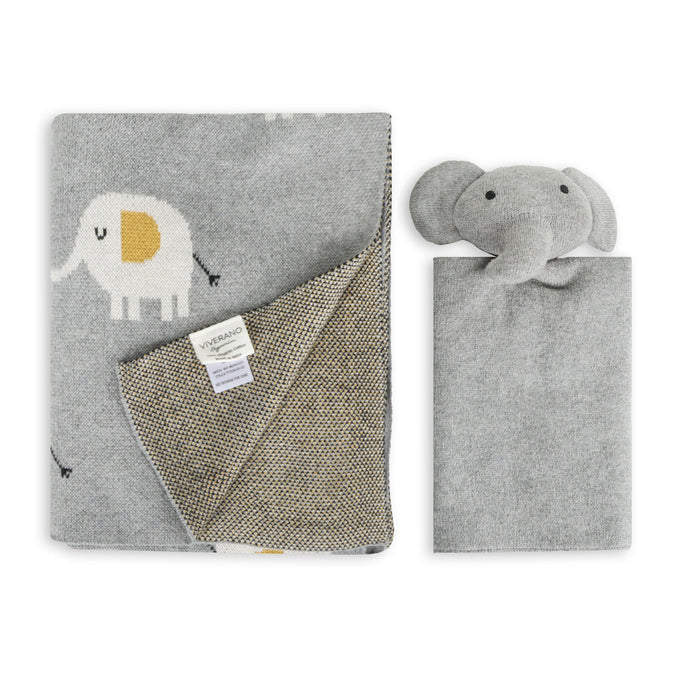 Elephant - Jacquard Knit Baby Blanket & Lovey SET (Organic)
