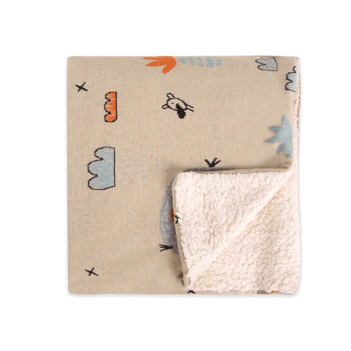 Elephant Safari - Cozy Sherpa Jacquard Sweater Knit Baby Blanket (Organic Cotton)