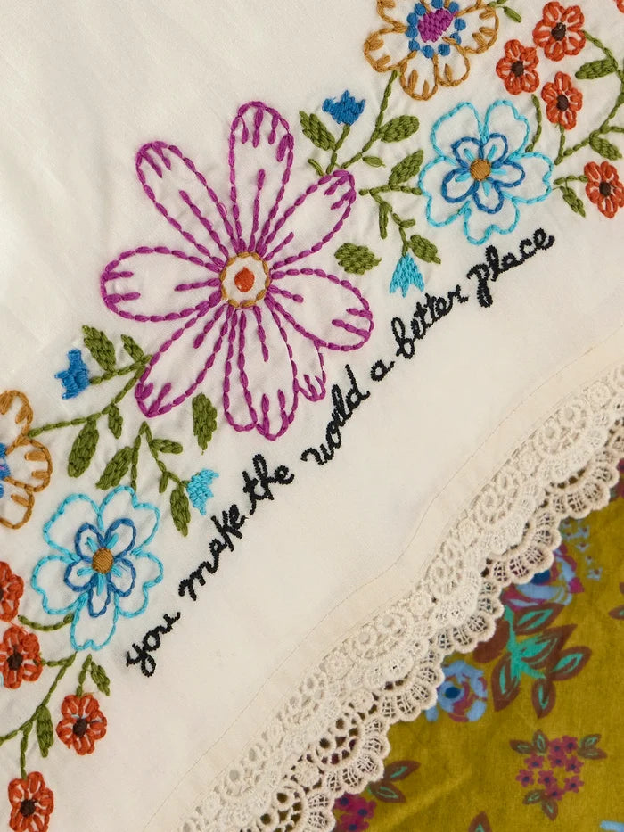 Embroidered Cotton Giving Pillowcase - You Make The World Better-view 2