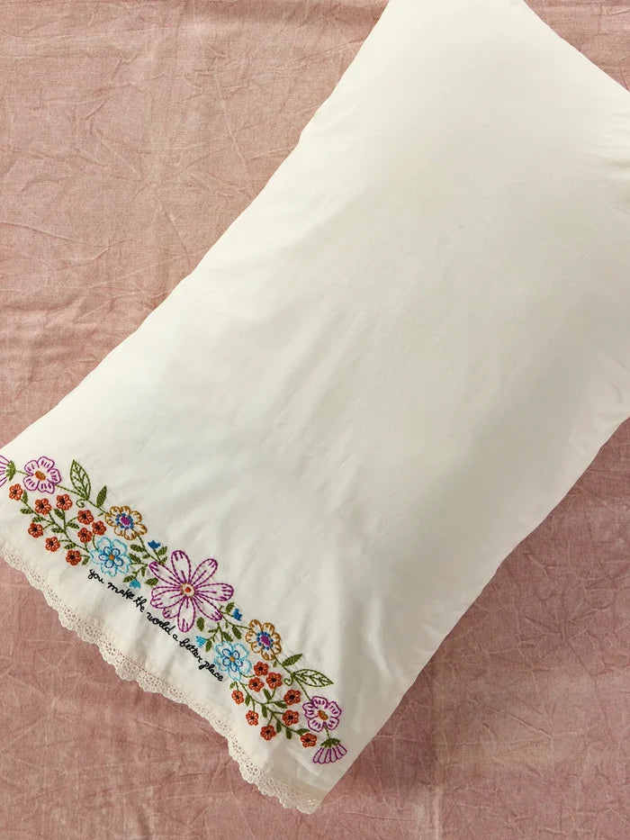 Embroidered Cotton Giving Pillowcase - You Make The World Better-view 3