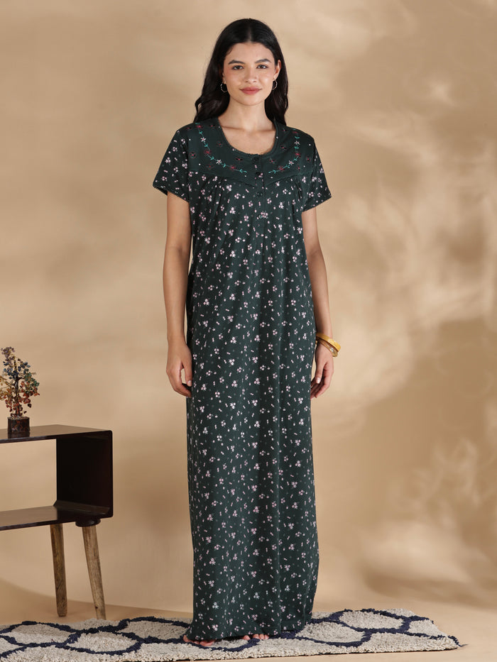 Emerald floral cotton blend nightydress for women online