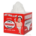 A box with 5 pairs of tissue-like material showcases a cartoon character, perfect for life's unexpected moments. The Emergency Underpants Dispenser provides practical disposable unisex underwear for those little surprises.
