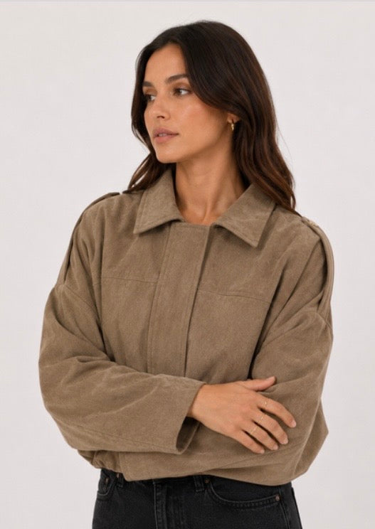 Faux Suede Jacket - Camel
