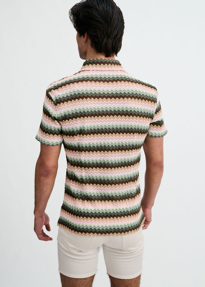 Forest/Moss Open Knit Stretch Chevron Short Sleeve Shirt St-24078